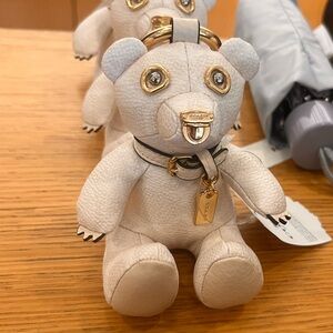New COACH Collectible Bear Bag Charm In Signature Canvas White/Chalk Gold